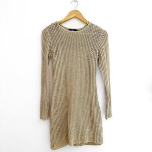 Lulu's Impressive Charisma Beige Crochet Long Sleeve Mini Sweater Dress - Size S